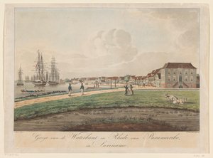Paramaribo'daki Waterkant'ın Görünümü Surinam'daki Waterkant ve Rhede of Paramaribo'nun görünümü (nesnedeki başlık)