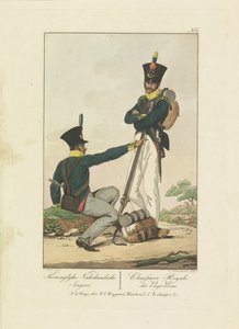 İki Avcı, 1814-1818 Koninglyke Nederlandsche Jagers / Chasseurs Royale des Pays-Bas (nesne üzerindeki başlık) Yedi tek tip performans 1814-1818 (seri başlığı)