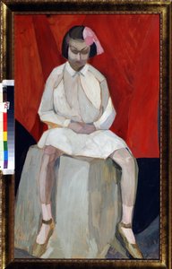 ""La petite fille sur un cube"" Peinture de Leonid Terentievich Chupyatov (Chupiatov) (1890-1941) 1920 environ Özel Koleksiyon by Leonid Terentlevich Chupyatov