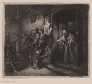 İnananların olduğu bir sinagogun içi by Leopold Flameng