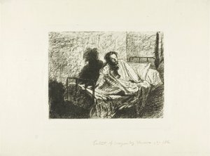 Yatakta Oturan Charles Meryon'un Portresi by Leopold Flameng