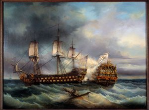 İngiliz ve Fransız Resmi Arasındaki Deniz Savaşı Leopold Le Guen (1828-1895) 19. yüzyıl Brest, Güzel Sanatlar Müzesi by Leopold Le Guen
