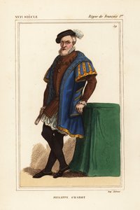 Philippe Chabot, Brion Lordu, Charny Kontu, Amiral de Brion, Fransız amiral, d. 1543. Roger de Gaignieres#39;in Le Bibliophile Jacob namı diğer Paul Lacroix#39;nin Kostümleri Historique de la France (Tarih) adlı eserinden portföylerindeki bir portreden son