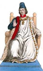 Fransa Kralı XI. Louis Saint Michel#39;in sipariş ettiği takım elbiseyi giyiyor by Leopold Massard