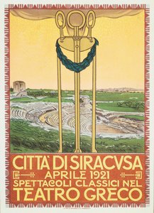 Syracuse, İtalya'nın Yunan arenasında tiyatro sezonu için reklam afişi by Leopoldo Metlicovitz