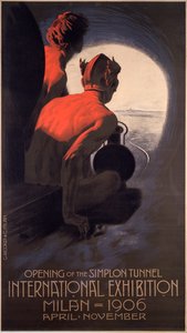 Simplon Tüneli'nin açılışını kutlayan bir dünya fuarı olan The Milan International için poster yayınlandı