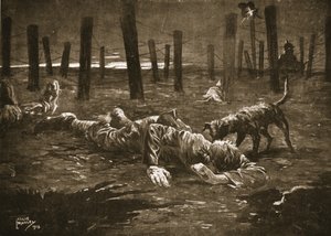 Çavuş Burge, düşmanın tel örgülerinin önünde bir köpek tarafından bulununca ölüm taklidi yapıyor