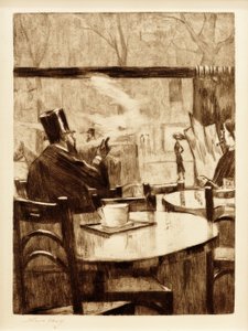 Kahvehane penceresinin önünde silindir olan beyefendi - arkadan by Lesser Ury
