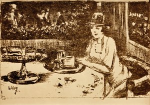 Kahve evinde. Verandada masada bayan by Lesser Ury
