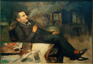 Küçük Ury stüdyoda sigara içiyor (otoportre) by Lesser Ury