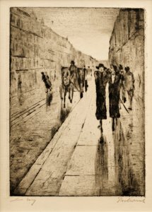At arabasının önünde yağmurda yürüyenler by Lesser Ury