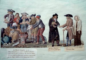 Fransız Devrimi Sahneleri: “Ekmek kıtlığı, para satıcısı ve etkilerini satan rantçılar””. Lesueur kardeşlerin guajı, yaklaşık 1789. Musee Carnavalet, Paris by Lesueur Brothers