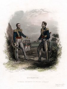 Generaller San Martin ve Bolivar, Guayaquil, Ekvador, 1822, 19. yüzyıl arasındaki toplantı. by Levy