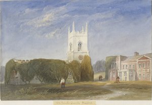 Okeover Kilisesi - "All Saints": suluboya resim ve [c 1830-1840] by Lewis John Wood