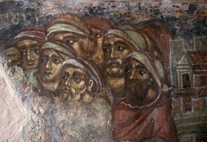 Bir grup erkekle fresk, Ayios Stephanos Bizans Kilisesi, Drakona, Girit, Yunanistan (fotoğraf) by Unbekannt Unbekannt