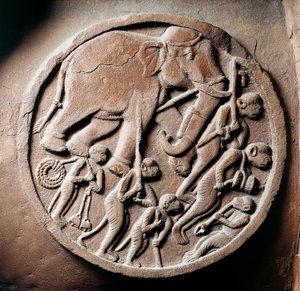 Maymunlar ve fillerle madalyon, Bharhut Stupa