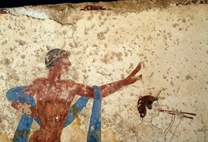 Atlet ile alay, detay, Dalgıç Mezarı, Paestum, Campania, İtalya, Antik Yunan uygarlığı, Magna Graecia, MÖ 3. yüzyıl (fotoğraf) by Unbekannt Unbekannt