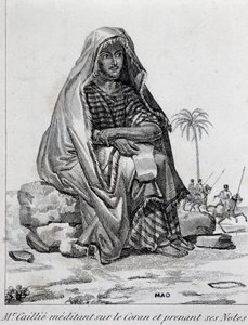 Rene Caillie (1799-1838), Arap kıyafetleri giyen kâşif, Kuran üzerine meditasyon yapıyor. by Unbekannt Unbekannt