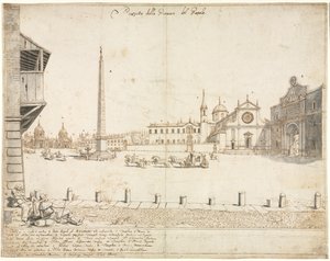 Roma'nın Onsekiz Manzarası: Piazza del Popolo (rekto) by Lievin Cruyl