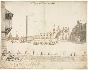 18 Roma Manzarası: Piazza del Popolo recto, 1664. by Lievin Cruyl