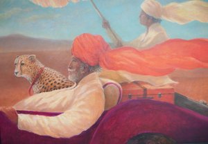 Maharaja, şemsiyeli çocuk + çita by Lincoln Seligman