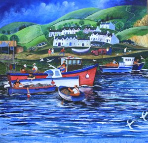 Landing the Catch,2010,(kağıt üzerinde akrilikler) by Lisa Graa Jensen