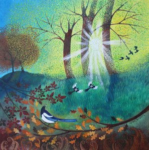 Magpies, 2023 (tuval üzerine akrilik) by Lisa Graa Jensen