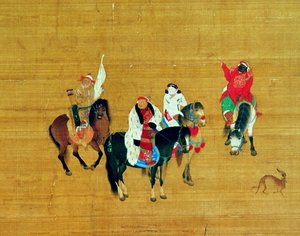 Kubilay Han (1214-94) Avcılık, Yuan hanedanı (ipek üzerine mürekkep ve renk) (detay) by Liu Kuan tao