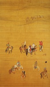 Kublai Khan (1214-94) Hunting, Yuan dynasty (ink und colour on silk) (see 110534 und 226021 for detail) by Liu Kuan tao