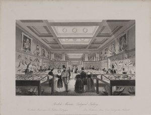 Zooloji Galerisi'nin görünümü, British Museum, sergileri inceleyen ziyaretçileri gösteriyor, c.1850 (gravür) by Llewellyn (after) Jewitt