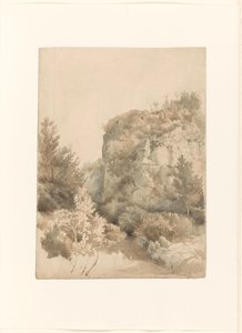 Yüksek bir kaya ve bir dere ile büyümüş vadi by Lodewijk Johannes Kleijn