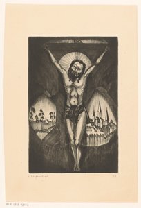 İsa çarmıhta Le Christ I (nesne üzerindeki orijinal başlık) by Lodewijk Schelfhout (signed by artist)
