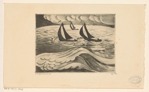 Denizde fırtınada üç yelkenli gemi La Tempête (orijinal başlık) by Lodewijk Schelfhout (signed by artist)