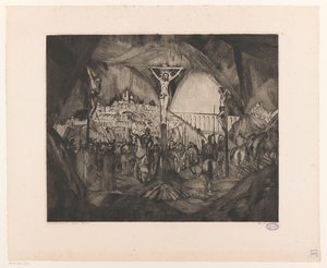 Golgotha I (nesne üzerindeki orijinal başlık) by Lodewijk Schelfhout (signed by artist)