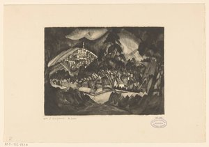Ağaçlar ve binalar ile tepelik manzara Le Soir (nesne üzerindeki orijinal başlık) by Lodewijk Schelfhout (signed by artist)