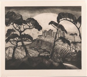 Bir tepe üzerinde kale Le Château II (orijinal başlık) by Lodewijk Schelfhout (signed by artist)