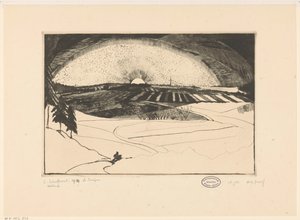 Tepelik bir manzara üzerinde yükselen veya batan güneş La Bruyère (nesne üzerindeki orijinal başlık) by Lodewijk Schelfhout (signed by artist)