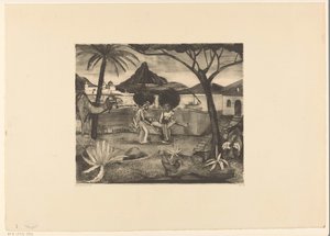 Bir bahçede bir adam taşıyan iki adam by Lodewijk Schelfhout (signed by artist)