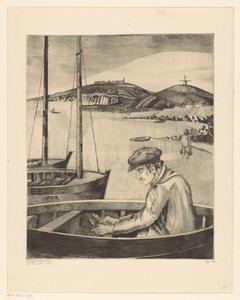 Demirli bir gemide balıkçı Le Pecheur (orijinal başlık) by Lodewijk Schelfhout (signed by artist)