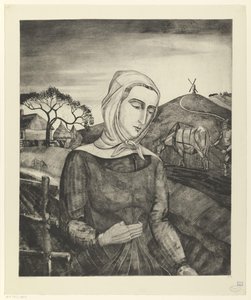Tepelik bir arazide Flaman çiftçi Jeune fille Flamande (orijinal başlık) by Lodewijk Schelfhout (signed by artist)