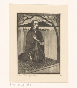 Kadın bir mezarda Femme au tombeau (orijinal başlık) by Lodewijk Schelfhout (signed by artist)