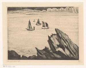 Breton kıyılarında yelkenli gemiler Un soir en Brittany (orijinal başlık) by Lodewijk Schelfhout (signed by artist)