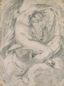 Bulutların ortasında bir Peri (Flora) (beyaz kağıda kütük ile siyah tebeşir) by Lodovico Carracci