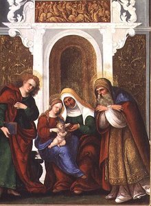 Madonna ve SS'li Çocuk. Anne, Evangelist John ve Zacharias veya Madonna ve Kirazlı Aziz Anne (panel)
