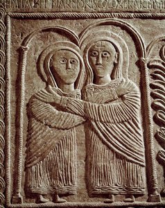 Ortaçağ Arkeolojisi (Orta Çağ). Lombardiya Barbar Sanatı: Ziyaret, Aziz Elizabeth ve Aziz Mary. Heykel, Lombard sanatı, 737-744. Cividale del Friuli, Chretien Müzesi, katedralin hazinesi