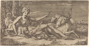 diana dinlenme by Léon Davent after Francesco Primaticcio