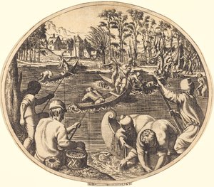 Balık tutma sahnesi by Léon Davent after Francesco Primaticcio