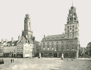 Saat Kulesi ve Hotel De Ville, Calais, Fransa, 1895.