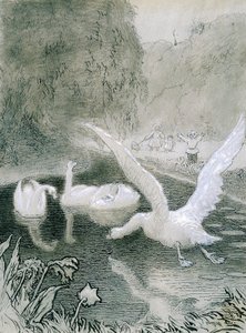 Hans Christian Andersen'in (1805-1875) peri masalı için Lorenz Frolich'in (1820-1908) Çirkin Ördek Yavrusu illüstrasyonu