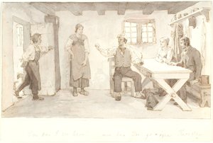 Misafiri olan bir çiftçi oğlunu çağırır. by Lorenz Frølich